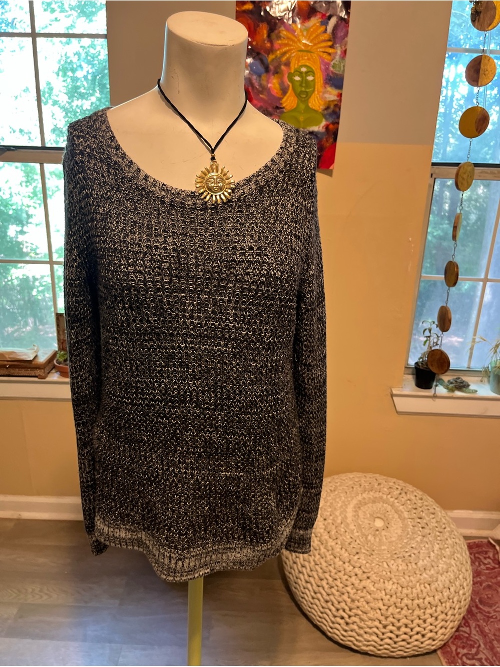 Cozy Women's Black & White Marled V-Neck Sweater cotton blend